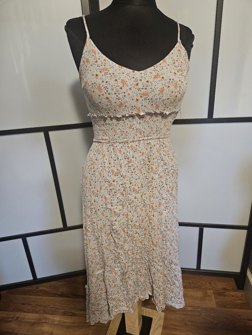Floral Spaghetti-Strap Midi Dress in Cream and Orange - Magnolia boutique